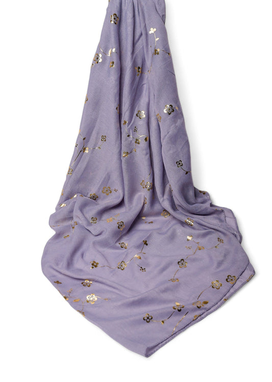 Golden Foil Lawn Hijab - Light Purple