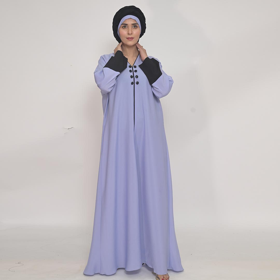Blue Bell & Black Casual Abaya in Zoom Fabrics
