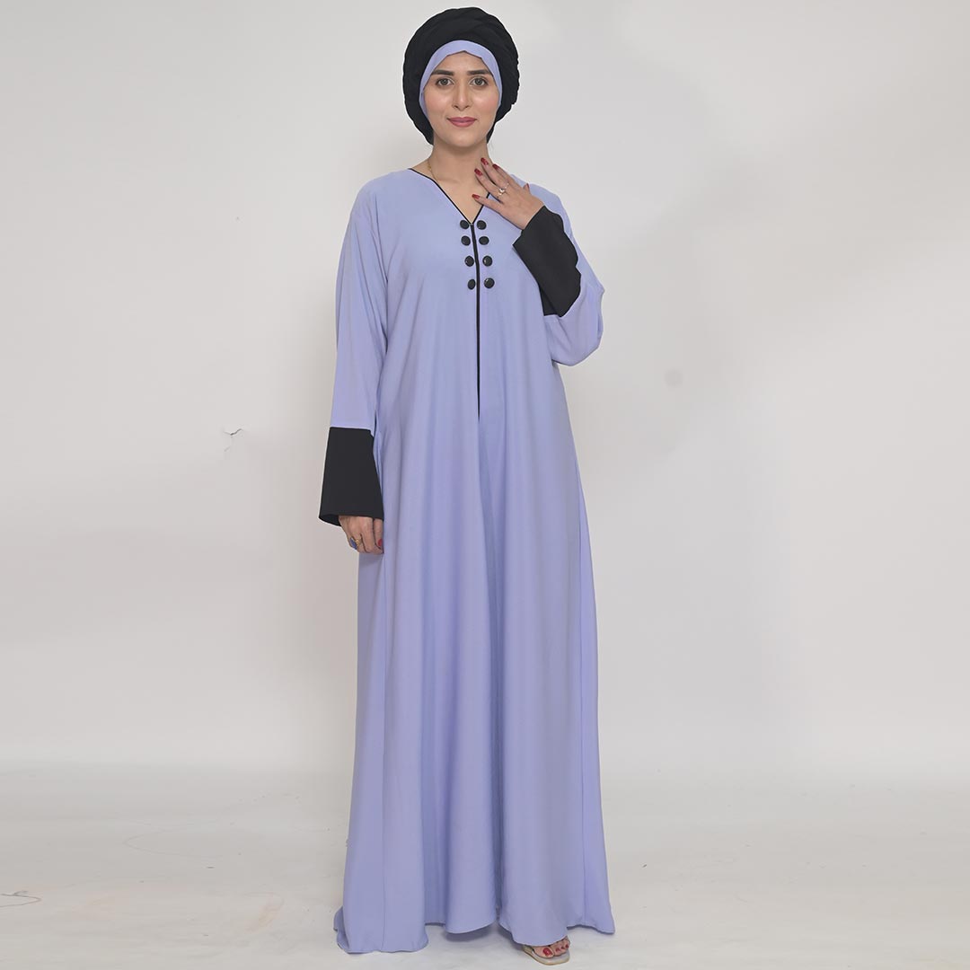 Blue Bell & Black Casual Abaya in Zoom Fabrics