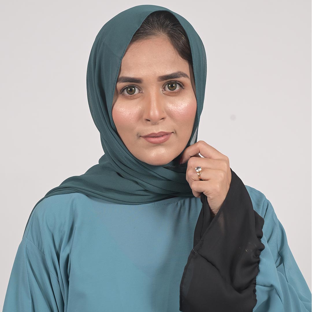 Slate Blue & Black Casual Abaya in Zoom Fabrics