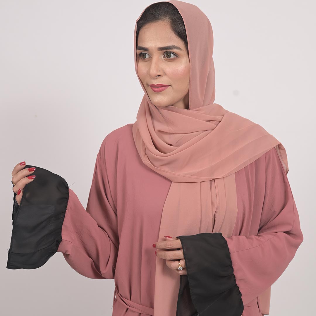 Dusty Rose & Black Casual Abaya in Zoom Fabrics