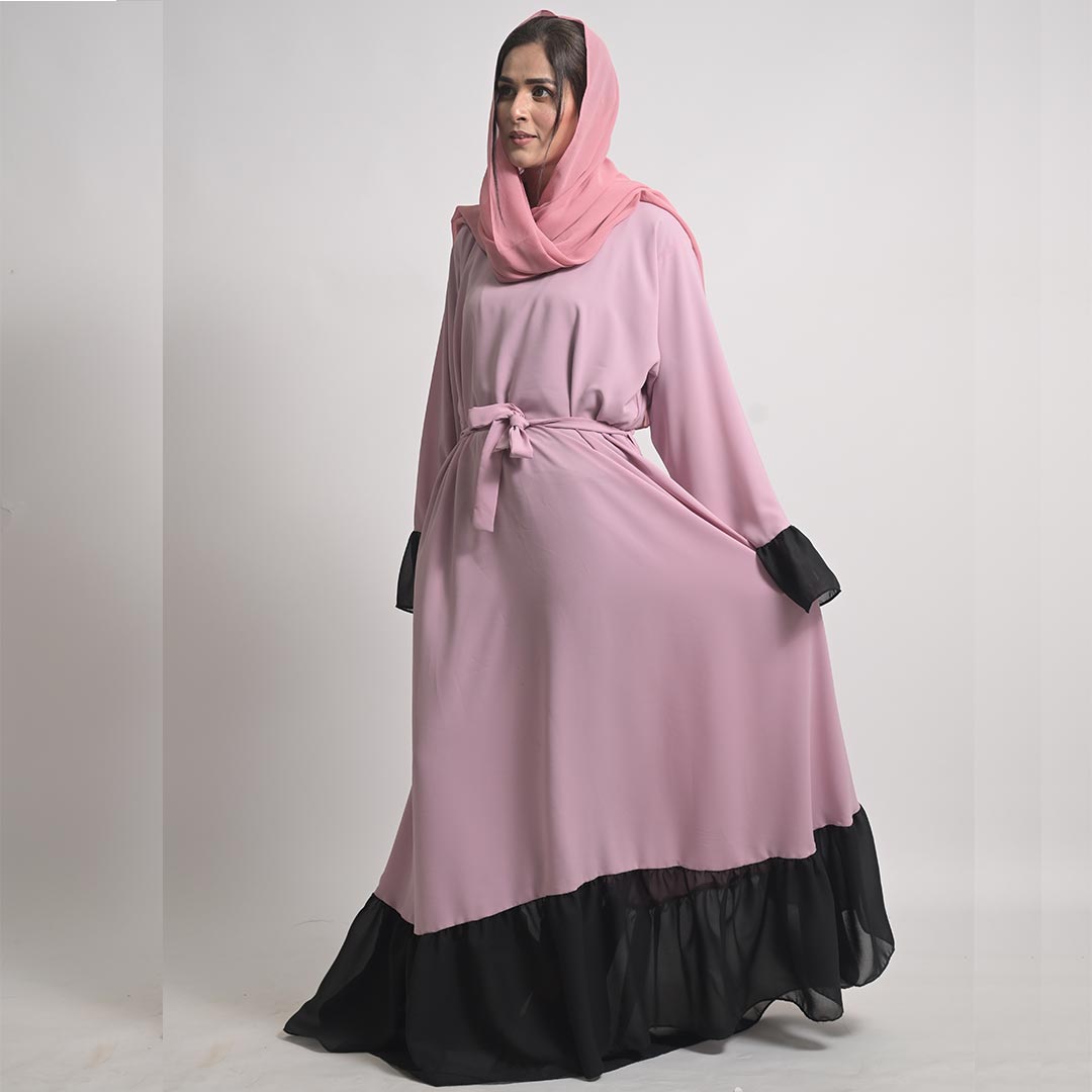 Pink & Black Casual Abaya in Zoom Fabrics