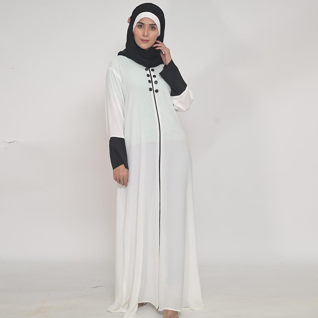White & Black Casual Abaya in Zoom Fabrics
