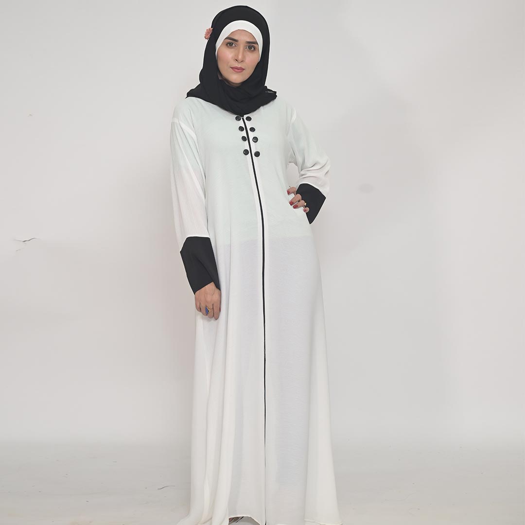 White & Black Casual Abaya in Zoom Fabrics