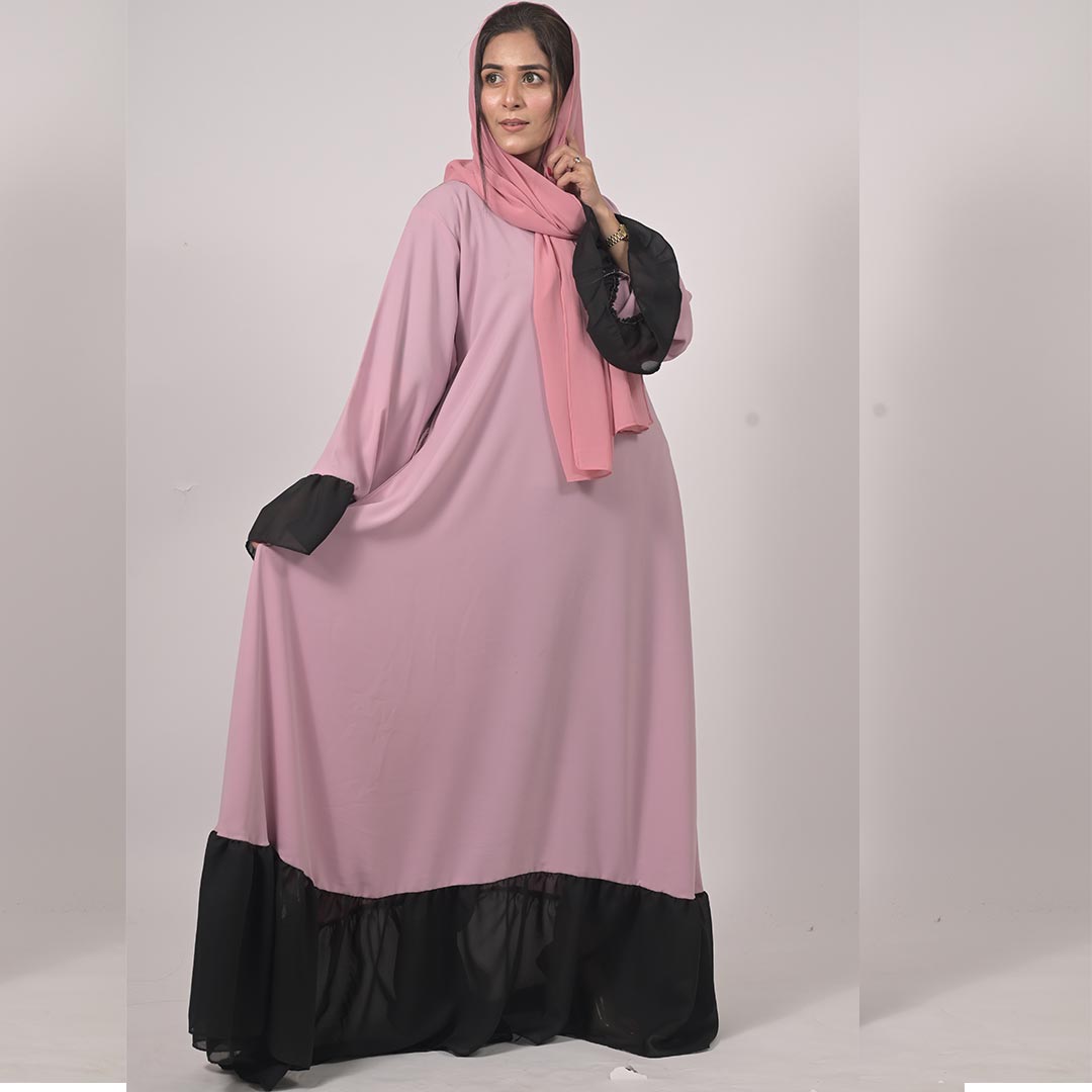 Pink & Black Casual Abaya in Zoom Fabrics