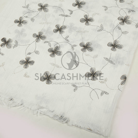 Turkish lawn scarf with blog print - Pale Grey