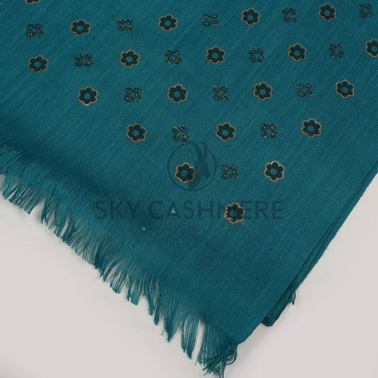 Turkish lawn scarf with blog print - Dark Teal
