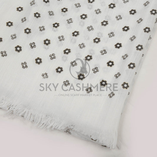 Turkish lawn scarf with blog print - Light Gray