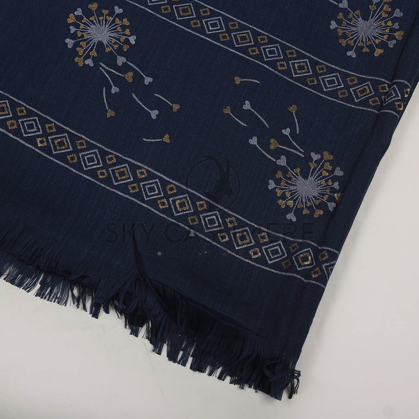 Turkish lawn scarf with blog print - Dark Blue
