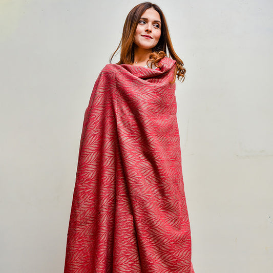 Festive Red Gold Printed Woolen Shawl